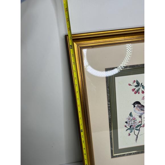 Beautiful Vintage Gold Framed Chickadee Lithograph Signed , Vintage Bird Print - Picture 4 of 9